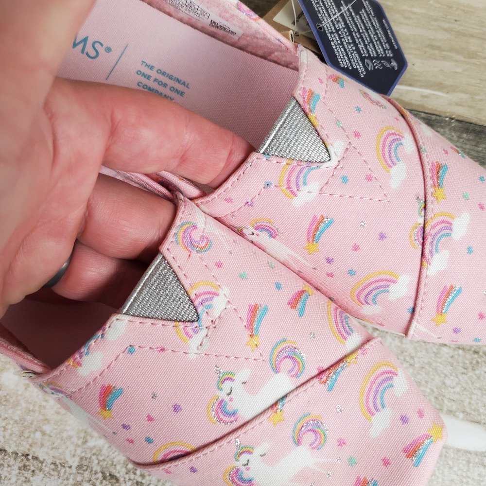 Toms Alpargata Womens Shoes Sz 6 Pink Almond Blossom Unicorn Print Slip On Flats - Picture 3 of 14